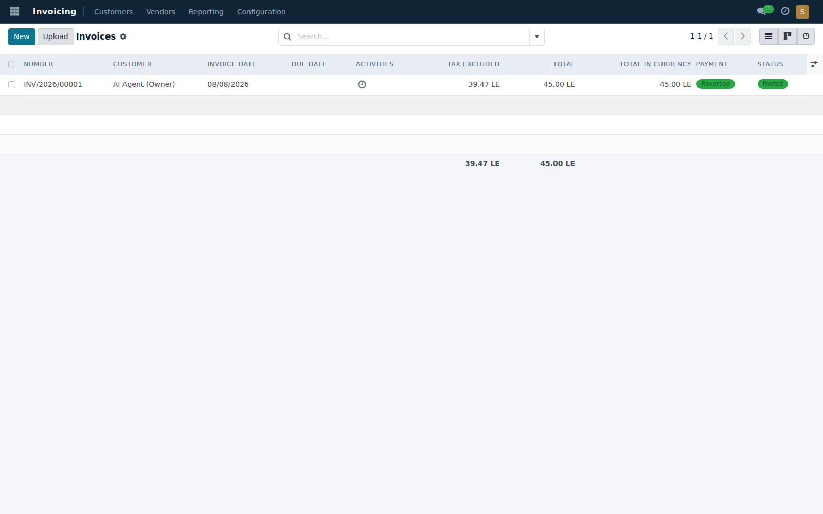 GST ERP invoicing list showing a posted client invoice