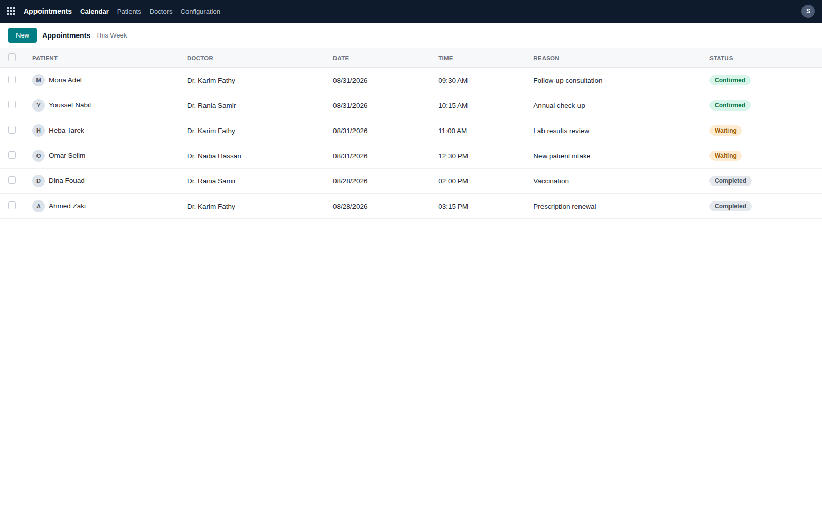 Concept preview of a GST ERP appointments screen for a clinic